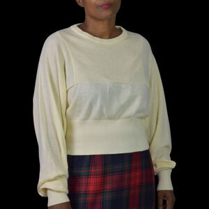 Frenken Rock Knit Top Off White Wool Batwing Drop Sleeve Ribbed Crew Neck Medium